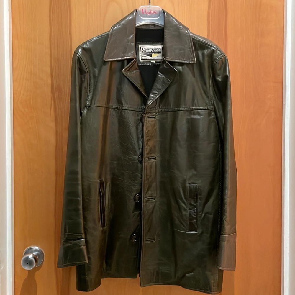 Oversized deep army green Boyfriend leather jacket